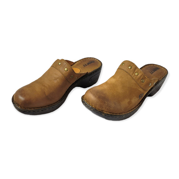 Born Shoes - Born Brown Nubuck Gold Studded Wedged Mules Size 7